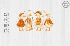 Fall Goose|Cozy Season Fall Gooses|Retro Autumn Goose PNG Product Image 1