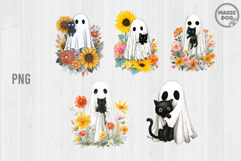 25 Watercolor Halloween Ghost with Black Cat PNG Product Image 1