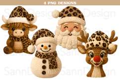 Leopard Print Crochet Christmas PNG Bundle, Faux Yarn Knit Product Image 1