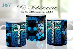 FAUX STAINED GLASS CROSS SUBLIMATION MUG WRAP DESIGN Product Image 1