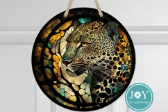 ROUND FAUX STAINED GLASS LEOPARD PNG CLIPART Product Image 2
