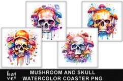 Mushroom and Skull Coaster Sublimation | Watercolor Coaster Product Image 2