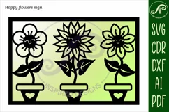 flower sign, cartoon happy flowers SVG laser cut file Product Image 1
