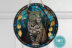 ROUND FAUX STAINED GLASS LEOPARD PNG CLIPART Product Image 2
