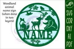 Woodland animal Name sign svg laser cut template, wall art Product Image 3