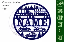 Cars and trucks name sign svg laser cut template Product Image 4