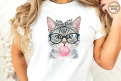 Watercolor Cat with Glasses &amp; Bubblegum|Tabby Cat Bandana Product Image 2