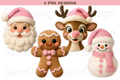 Pink Crochet Christmas PNG Bundle, Faux Knit Yarn Santa Png Product Image 1