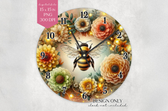 Bee Clock Face PNG Floral Garden Wall Clock Design Product Image 1