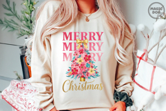 Colorful Coquette Glitter Pink Floral Christmas Tree PNG Product Image 2
