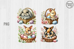 Easter Bunny In Basket With Flowers|Watercolor Easter Day Product Image 2