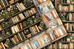 Bookshelfs with Flowers Digital Papers - 16 Seamless Paper Product Image 2