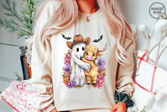 Halloween Retro Ghost And Highland Cow|Halloween Western PNG Product Image 5