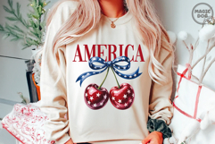 Patriotic Cherry American Flag Bow|4th of July USA Fruit PNG Product Image 2