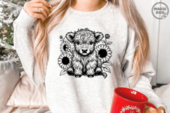 Black Highland Cow With Sunflowers|Highland Cow Vector Product Image 2