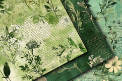 Distressed Green Florals Digital Papers - 16 Seamless Papers Product Image 2