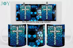 FAUX STAINED GLASS CROSS SUBLIMATION MUG WRAP DESIGN Product Image 2