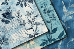 Distressed Blue Florals Digital Papers - 16 Seamless Pattern Product Image 2