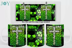 FAUX STAINED GLASS CROSS SUBLIMATION MUG WRAP DESIGN Product Image 2
