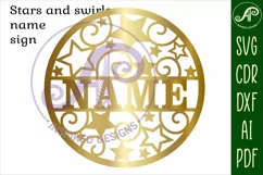 Stars and swirls name sign svg laser cut template Product Image 3