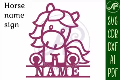Cute Horse Name sign svg laser cut template, door or wall Product Image 3