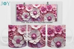 3D PINK FLOWERS SUBLIMATION MUG WRAP DESIGN, COFFEE MUG WRAP Product Image 2