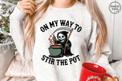 On My Way To Stir The Pot, Snarky Skeleton Trendy Halloween Product Image 2