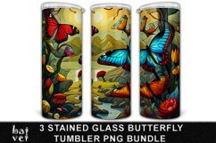 Stained Glass Butterfly Tumbler Sublimation Bundle Wrap PNG Product Image 2