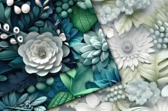 3D Flowers Seamless Patterns - Blue and Green 3D Florals Product Image 2