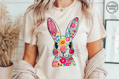 Faux Embroidery Floral Bunny|Funny Bunny Easter with Flowers Product Image 2
