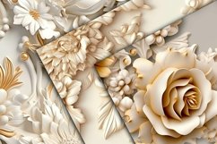 3D Ivory and Gold Floral Digital Papers - Seamless Patterns Product Image 2