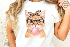 Watercolor Cat with Glasses &amp; Bubblegum|Tabby Cat Bandana Product Image 3