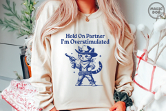 Hold On Partner I&#039;m Overstimulated|Funny Cowboy Tabby Cat Product Image 6