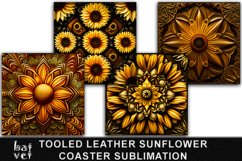 Tooled Leather 3D Sunflower Coaster Sublimation Design PNG Product Image 3