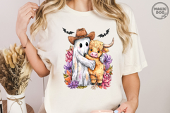 Halloween Retro Ghost And Highland Cow|Halloween Western PNG Product Image 4
