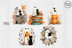 25 Watercolor Halloween Ghost with Black Cat PNG Product Image 3
