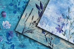 Distressed Blue Florals Digital Papers - 16 Seamless Pattern Product Image 3