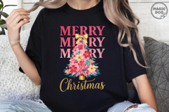 Colorful Coquette Glitter Pink Floral Christmas Tree PNG Product Image 3