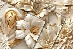 3D Ivory and Gold Floral Digital Papers - Seamless Patterns Product Image 3