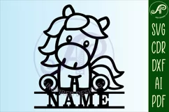Cute Horse Name sign svg laser cut template, door or wall Product Image 4
