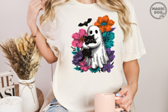 Retro Watercolor Halloween Ghost with Black Cat, Spooky Cat Product Image 3
