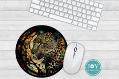 ROUND FAUX STAINED GLASS LEOPARD PNG CLIPART Product Image 3