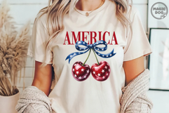 Patriotic Cherry American Flag Bow|4th of July USA Fruit PNG Product Image 3
