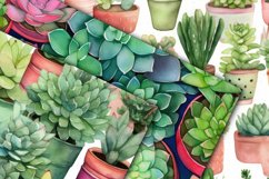 Watercolor Succulents Digital Papers - Seamless Patterns Product Image 3