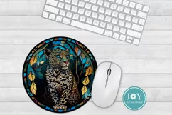 ROUND FAUX STAINED GLASS LEOPARD PNG CLIPART Product Image 3