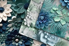 3D Flowers Seamless Patterns - Blue and Green 3D Florals Product Image 3