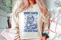 Sorry Santa I&#039;ve Been Feral Vintage Retro Christmas Cat SVG Product Image 4