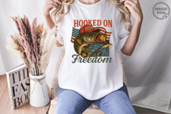 Hooked On Freedom Patriotic Bass Fishing 4th of July PNG Product Image 3