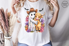 Halloween Retro Ghost And Highland Cow|Halloween Western PNG Product Image 3