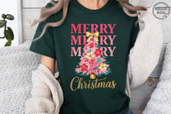Colorful Coquette Glitter Pink Floral Christmas Tree PNG Product Image 4